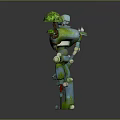 Mechanical Robot Standing With Small Green Tree On Shoulder And Grassland Base 3d model