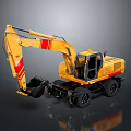 Construction Yellow Wheeled Excavator With Red Stripes Cab Bucket And Wheels