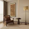 Cozy Living Room Interior With Brown Armchair Small Round Table Decorative Painting And Floor Lamp