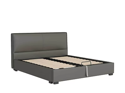 Modern Double Bed With Grey Leather Headboard And Wooden Slats Frame 3d model
