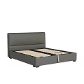 Modern Double Bed With Grey Leather Headboard And Wooden Slats Frame