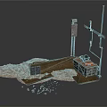 Industrial Construction Site Scene Components With Crushed Stones Wooden Planks And Metal Pipes