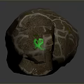 Stone Wood Sculpture With Green Gemstone In Center And Natural Texture