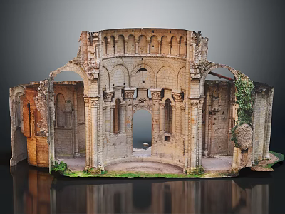 European Architectural Ruins Model with Arched Doorways Stone Columns and Climbing Vines 3d model