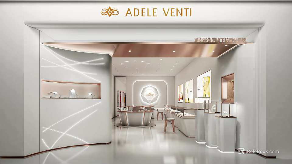 Adele Venti Modern Jewelry Store Interior With Elegant Display Cases And Bright Lighting 3d model 