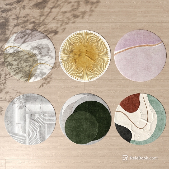 Round Rugs Featuring Various Patterns and Vibrant Colors for Home Interior Decor 3d model 