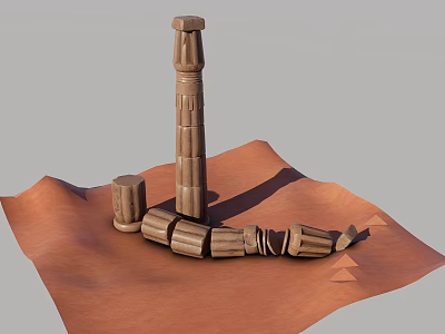 Brown Decorative Columns And Curved Components On Orange Textured Surface 3d model