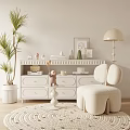 Cream Style Casual Chair Lazy Sofa French Style Single Sofa Low Cabinet Floor Lamp Ornaments Potted Plant 3d model