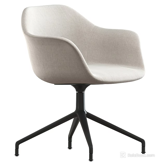 Modern Minimalist Office Chair With Fabric Upholstered Curved Backrest And Black Five Star Base 3d model 