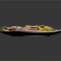 Assorted Sandwich Slices With French Fries Pickles Lemon Wedges Tomato And Onion Slices