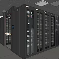Modern Data Center Interior With Black Server Racks And Glass Doors