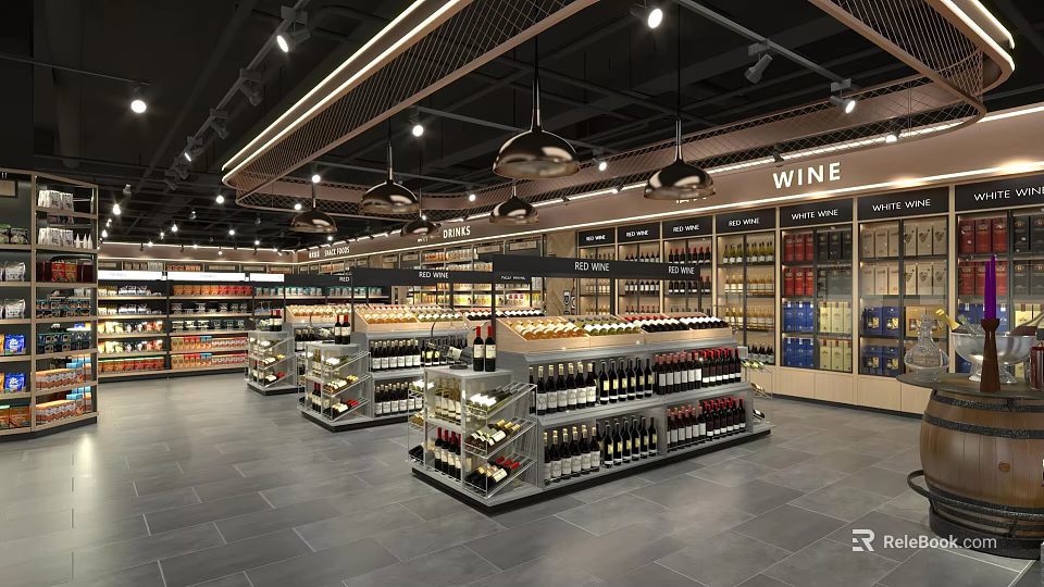 Mall Wine Special Counter Interior Design With Shelves And Bottles 3d model 