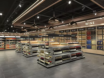 Mall Wine Special Counter Interior Design With Shelves And Bottles 3d model