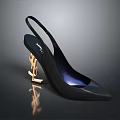 Black Slingback High Heels With Gold YSL Logo And Pointed Toe Design 3d model