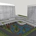 Modern High Rise Office Building With Glass Windows Landscaping And Surrounding Trees