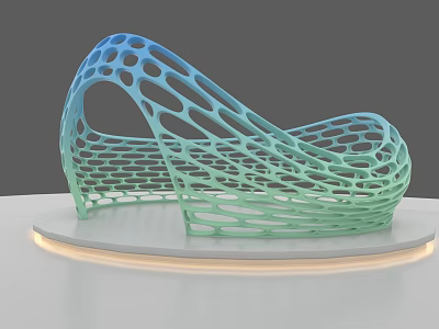 Modern Design Blue Green Display Shelf With Hollow Grid And Circular Illuminated Base 3d model