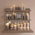 Candle Lamp Decorative Display on Multi Layered Shelves with Various Designs and Warm Lighting