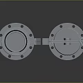 Shiny Circular Metal Components With Bolted Structure And Clamping Handles On Dark Background
