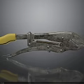 Rusty Pliers With Yellow Handle And Rusty Metal Parts On Black Reflective Surface