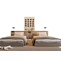 Modern Single Beds With Bedside Lamps Geometric Wall Art And Soft Rug Bedding