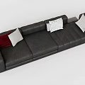 Black Leather Sectional Sofa with Red White and Patterned Throw Pillows Modern Living Room 3d model