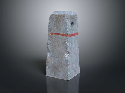 Textured Concrete Roadside Marker With Red Horizontal Line And Top Hole 3d model