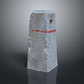Textured Concrete Roadside Marker With Red Horizontal Line And Top Hole
