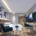Modern Hotel Room Interior With Comfortable Bed World Map Decor Desk And Flat Screen TV