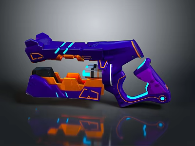Futuristic Sci Fi Weapon Design With Purple Orange Accents Blue Glowing Lines And Ergonomic Grip 3d model