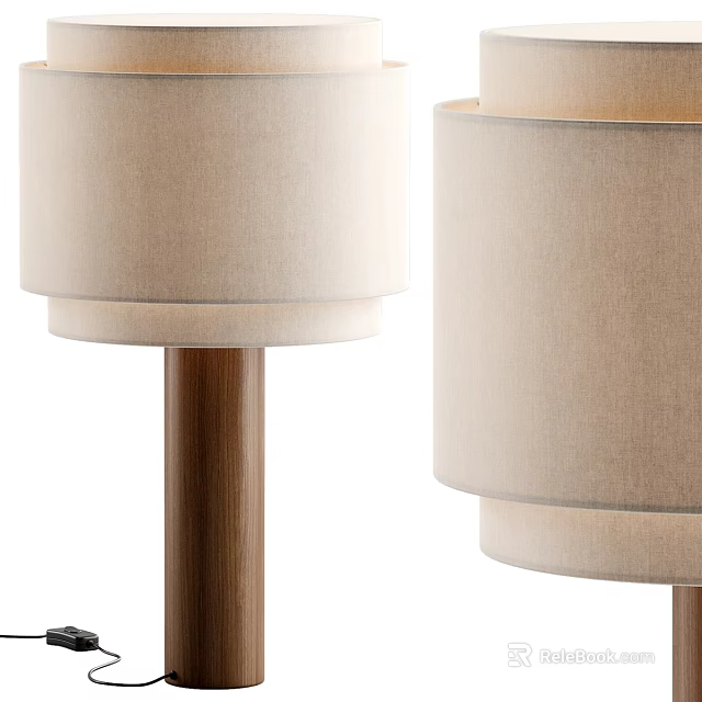 Two Modern Table Lamps With Beige Lampshades And Wooden Poles For Home Decor 3d model 