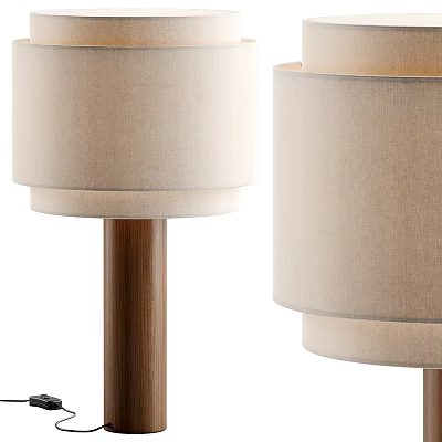 Two Modern Table Lamps With Beige Lampshades And Wooden Poles For Home Decor 3d model