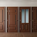 Brown Wooden Hinged Doors With Various Panel Designs In Interior Setting 3d model