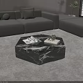 Hexagonal Black Marble Coffee Table in Modern Living Room Setup 3d model