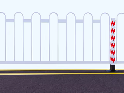 White Curved Top Roadside Fence With Red White Arrow Warning Post 3d model