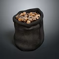 Black Fabric Bag Full Of Golden Coins On Gray Background