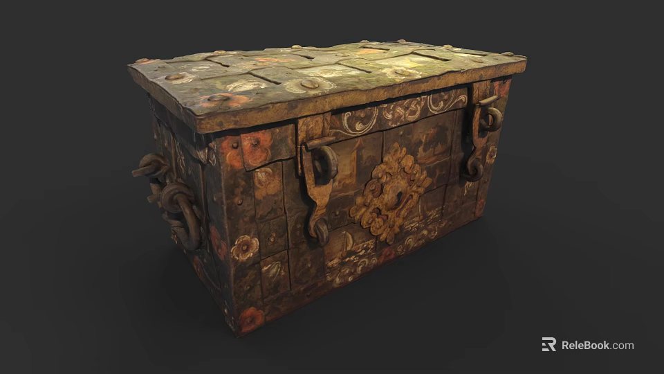 Vintage Wooden Decorative Cabinet With Intricate Carvings Metal Fittings And Ornamental Details 3d model 