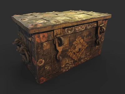 Vintage Wooden Decorative Cabinet With Intricate Carvings Metal Fittings And Ornamental Details 3d model