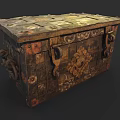 Vintage Wooden Decorative Cabinet With Intricate Carvings Metal Fittings And Ornamental Details
