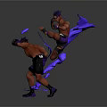 3D Rendered Two Muay Thai Fighting Characters With Purple Effects And Dynamic Moves