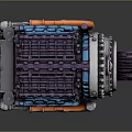 Intricate Mechanical Engine Component With Blue Purple Parts Orange Tube And Gears
