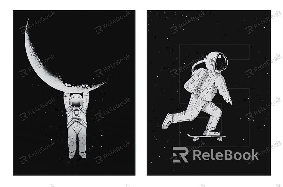 Modern Figure Painting Black and White Astronaut Hanging Picture Combination model