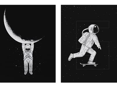 Modern Figure Painting Black and White Astronaut Hanging Picture Combination model