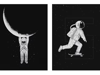 Modern Figure Painting Black and White Astronaut Hanging Picture Combination 3d model
