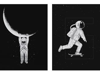 Modern Figure Painting Black and White Astronaut Hanging Picture Combination 3d model