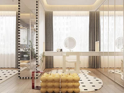 Modern Walk In Closet With Mirrors Dressing Table And Poufs 3d model