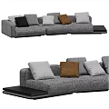 Modern Sectional Sofa With Soft Pillows Knitted Throw And Wooden Side Tray 3d model