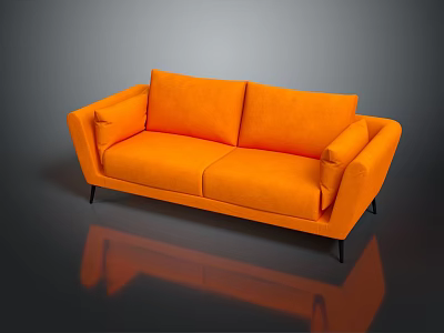 Modern Orange Sofa With Black Legs Smooth Surface And Reflection Design 3d model