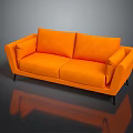 Modern Orange Sofa With Black Legs Smooth Surface And Reflection Design