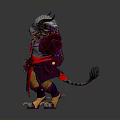 Fantasy Mythical Character With Horned Head And Red Purple Ornate Colorful Attire