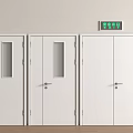Three White Doors With Glass Windows And Green Electronic Display In Interior